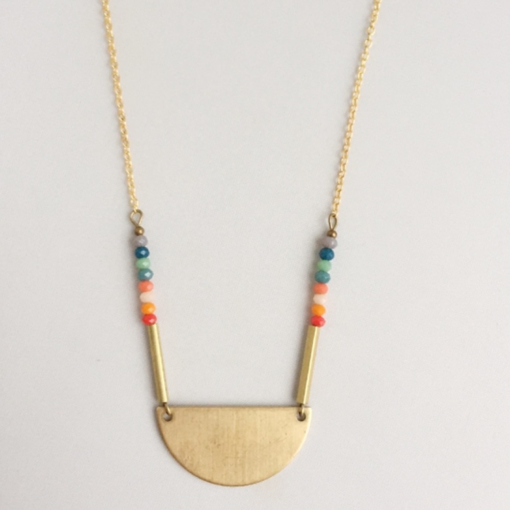 Gold Necklace with tiny multi color stones